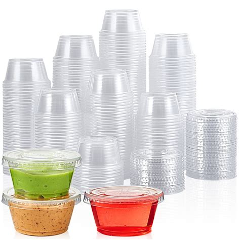 Plastic Condiment Containers Disposable Plastic Souffle Cups With Lids 1 Oz Portion Cups Bulk 1000 Sets For Shots Condiments Sampling Bpa Free Containers